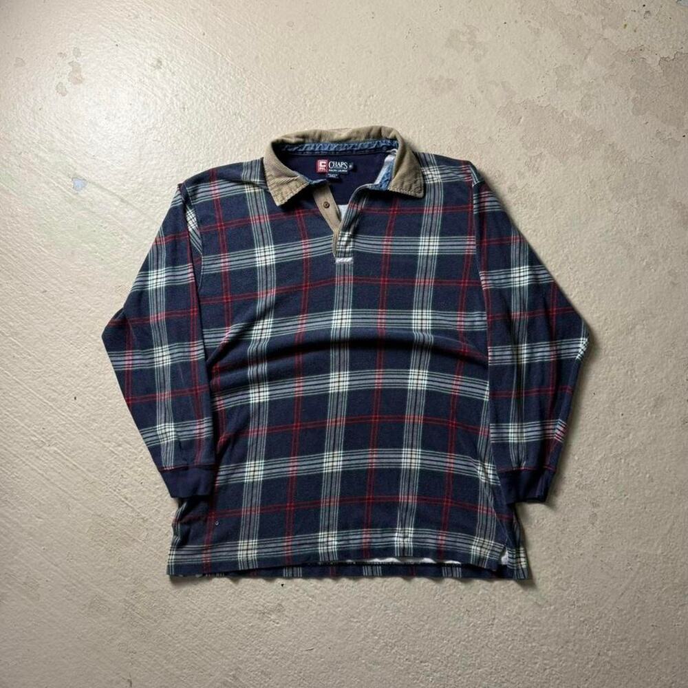 Vintage 90s Polo Chaps Men's XL Plaid Checkered Long Sleeve Polo